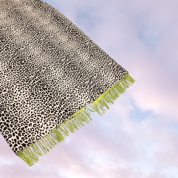 Vtg Bliss 90s Y2k Leopard Cheetah Funky Neon Green Beaded Fringe Midi Skirt Sz 4 - Picture 2 of 4